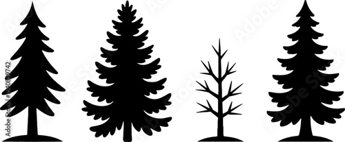 Pine Tree Silhouettes Set Forest Natures