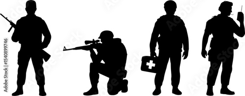 Military Soldier Silhouettes Infantry Medic Radio Communication