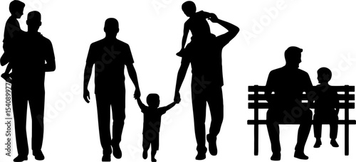 Father And Children Silhouettes Family Relationship Concept
