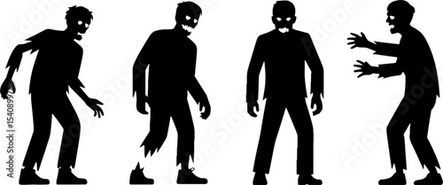 Silhouette Zombie Characters Set Halloween Horror Theme