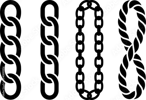 Four Chain Link Variations Connected Loop Silhouettes