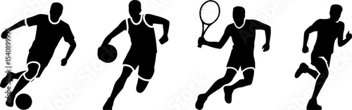 Silhouette Soccer Basketball Tennis Running Player Set Sportss
