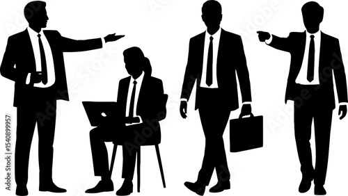 Business People Silhouettes Talking Walking Pointing Corporate Concept