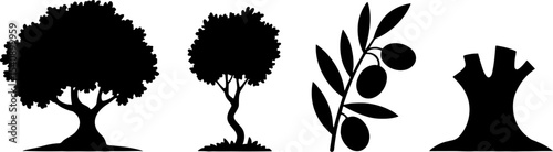 Olive Tree Silhouettes Set Branch Fruit Harvests
