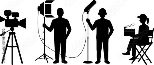 Film Crew Silhouettes Movie Production Scene Director Camera Light Boom Mic