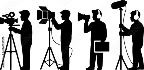 Film Crew Silhouettes Video Production Team Equipment Setup