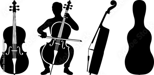 Cello Player Silhouette Musical Instrument Black White