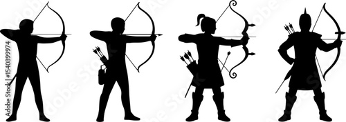 Silhouettes Archers Bowmen Medieval Warrior Characters