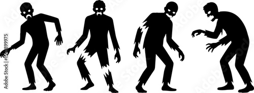 Zombie Silhouettes Walking Undead Horror Characters Set