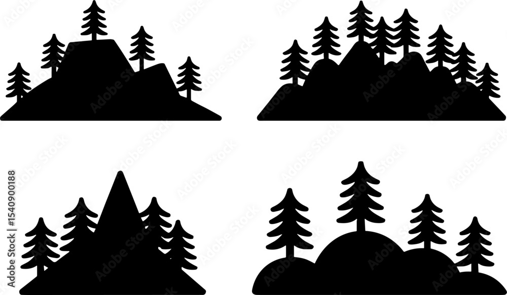 Obraz premium Pine Tree Mountains Silhouette Landscape Set Nature Outdoor Concept