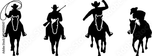 Cowboy Riding Horse Silhouettes Western Rodeo Set