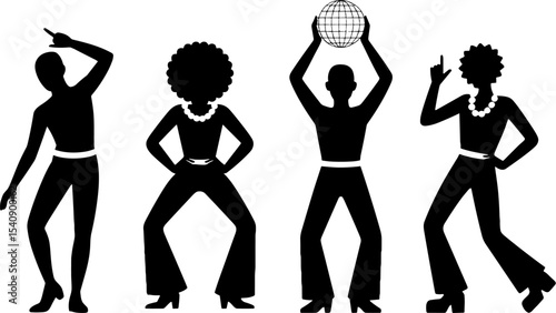 Disco Dancers Silhouettes 70s Night Party Retro Pose