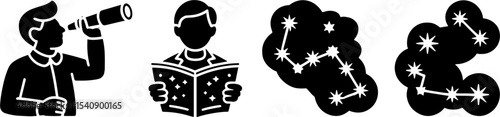 Person Stargazing With Telescope Star Map Constellation Reading