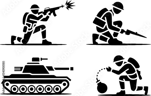 Military Soldier Tank Combat Actions Set