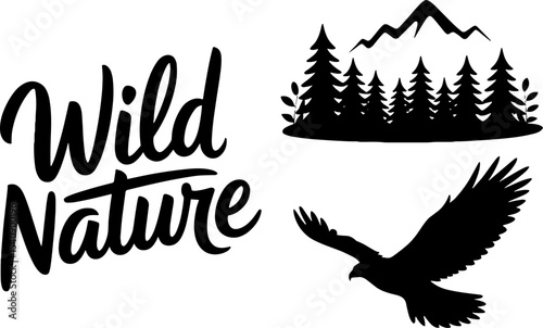 Wild Nature Forest Mountain Eagle Silhouette Outdoor Adventure Logo