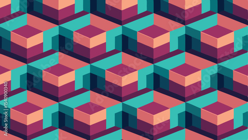 Geometric cube pattern with transparency in various colors and modern visuals