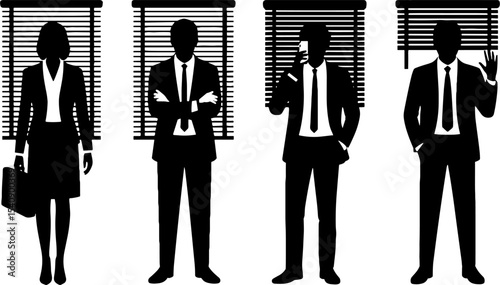 Silhouette Business People Standing Various Poses Corporate Office Concept