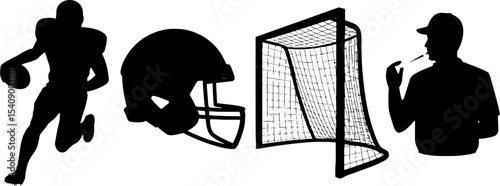 American Football Player Helmet Soccer Goal Coach Silhouette Set