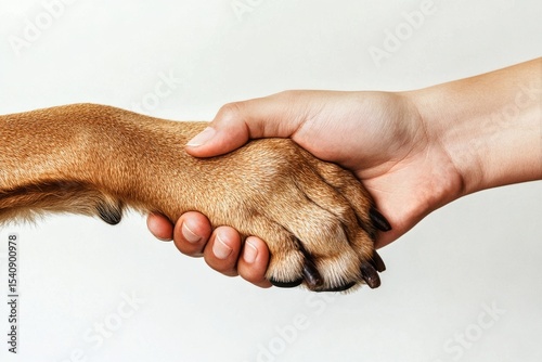 Dog and Human Sharing a Handshake in a Simple Indoor Setting During the Day