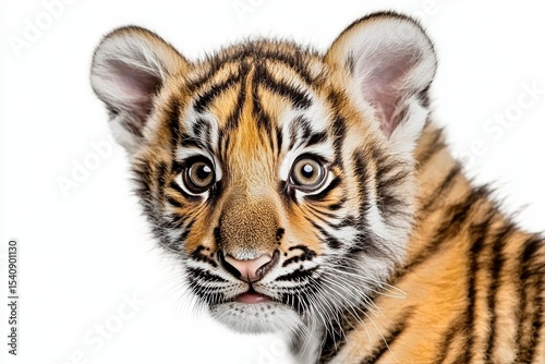 Close up of a Young Tiger With Vivid Fur Details Against a Plain Background
