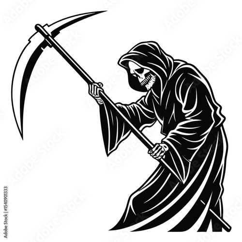 Vector illustration of a warrior woman or samurai with a sword, axe, or other sport weapon silhouette