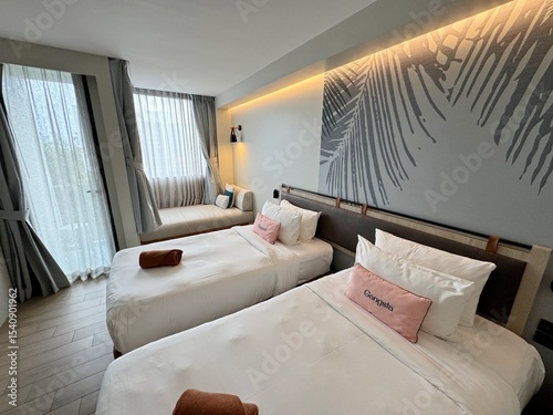 Modern Hotel Room with Twin Beds at Jonox Hotel, Karon Beach, Phuket