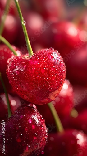 Freshly Picked Cherries Glisten With Dew in a Sunny Orchard