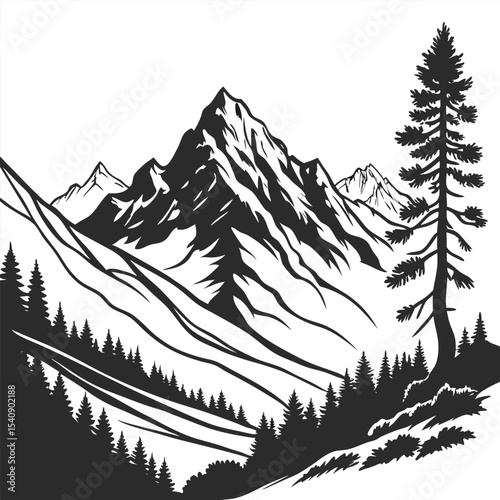 Majestic mountain landscape illustration