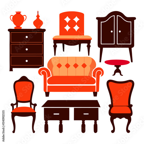 Furniture set silhouette bundle vector with editable design 