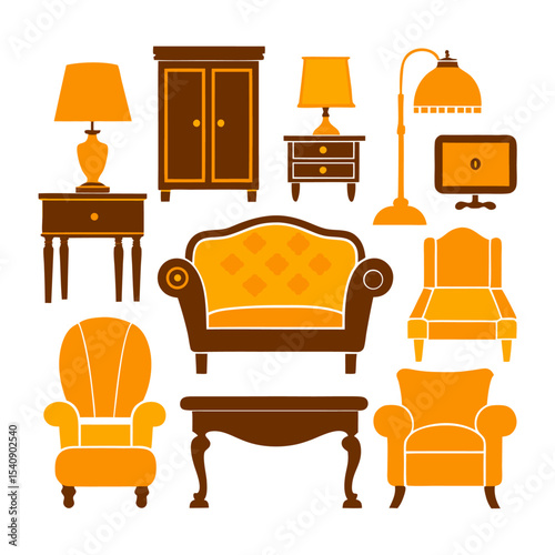 Furniture set silhouette bundle vector with editable design 