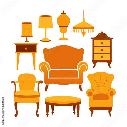 Furniture set silhouette bundle vector with editable design 
