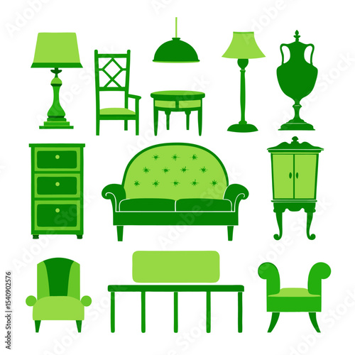 Furniture set silhouette bundle vector with editable design 