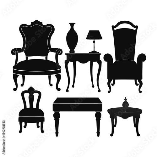 Furniture set silhouette bundle vector with editable design 
