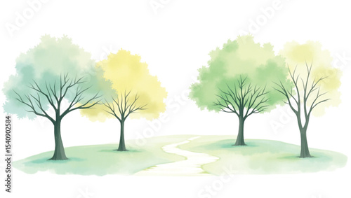 Architectural drawings minimal style cad tree.tree vector in watercolour styles.green tree in the park