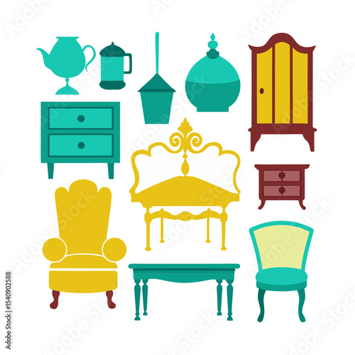 Furniture set silhouette bundle vector with editable design 