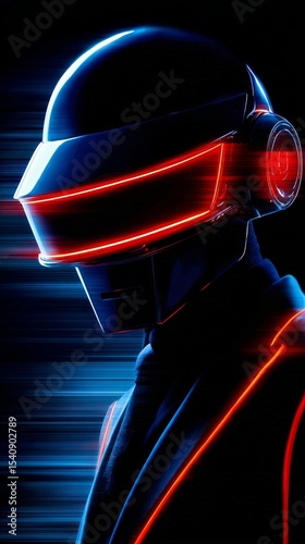 Racing Helmet Illuminated With Neon Lights Showcases a Dramatic Profile in a ...