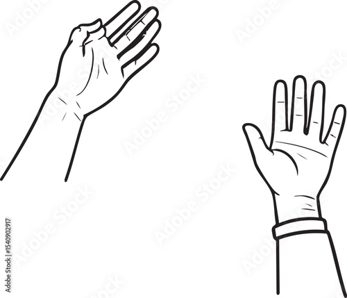 Hand Gesture Line Art Icon Set Open Palm, Raised Hand, Questioning Pose Illustrations