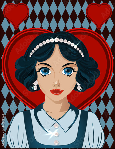 Heart poker girl , art deco card, vector illustration