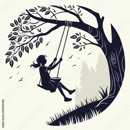 silhouette of a girl on a swing