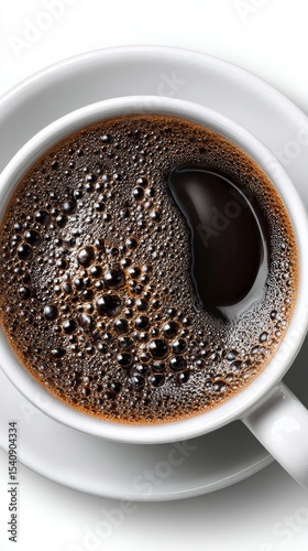 Dark Rich Coffee in a White Cup, Close-Up View Capturing Foam and Texture at ...