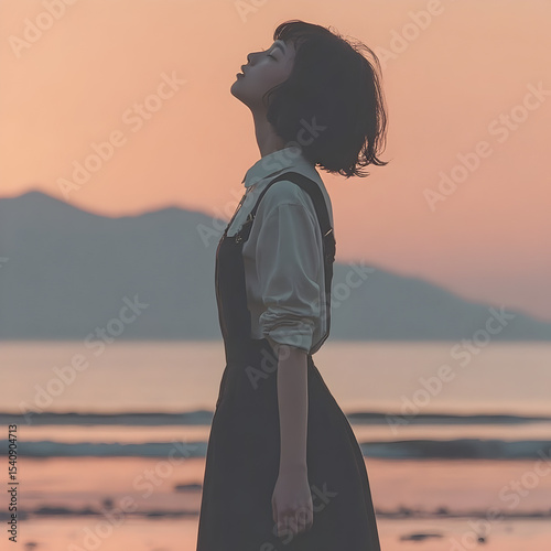 夕焼け空とシンプルなシルエットで構成されたエモーショナルな写真