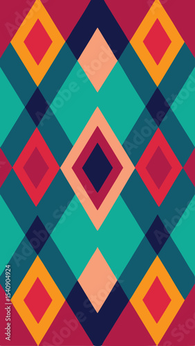 Geometric pattern design with colorful diamond shapes on transparent background