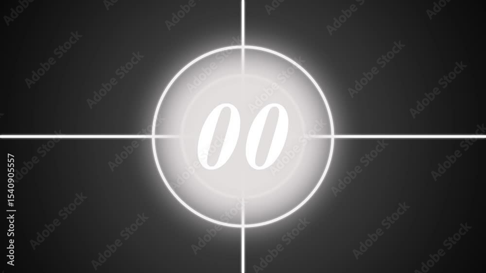 real time countdown leader graphic counting from 10 to 0 with numerals reverse,5 seconds countdown from ten to zero (retro projector style)