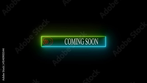 Glowing Neon Coming soon Icon with Direction Arrow – 4K Transparent Video Animation.