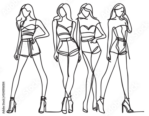 Fashion illustration. Model, girl in short shorts, abstract