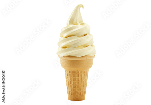 Isolated Vanilla Soft Serve Ice Cream Cone