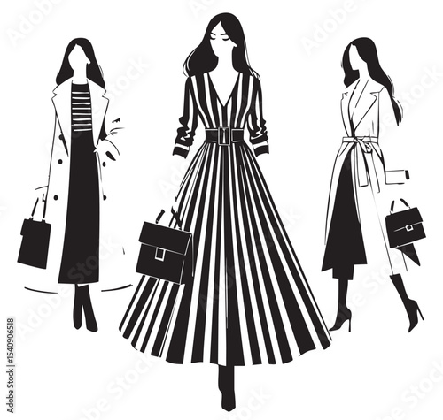 Fashion models. Sketch. Woman in dress