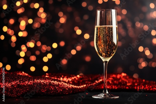 Sparkling Beverage in a Glass With Festive Backdrop During a Celebration.
