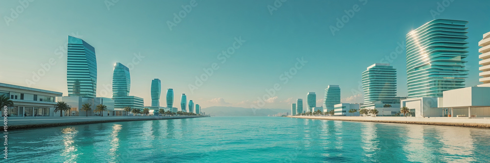 Fototapeta premium A1 Zukünftige wissen von Gebäuden die noch kommen am Strand 