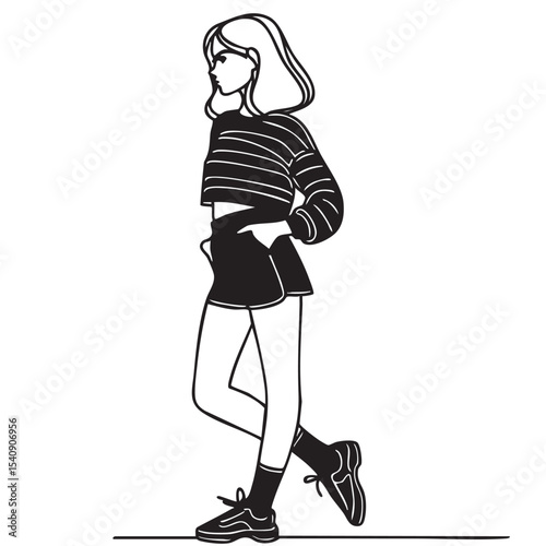 Fashion illustration. Model, girl in short shorts, summer, abstract, tenageer